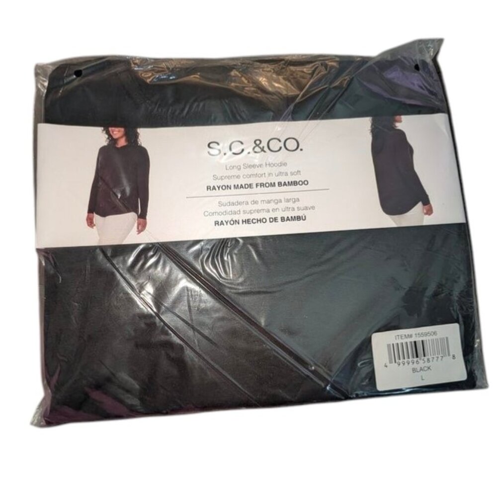 👚3 FOR $23👚NEW S.C. & CO. Solid Long Sleeve Supreme Comfort Hooded Hoodie Top - Picture 6 of 6